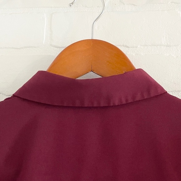 ASOS Mini Shirt Dress Button down Long Tulip sleeve Princess shoulder Burgundy 4 - Picture 12 of 14